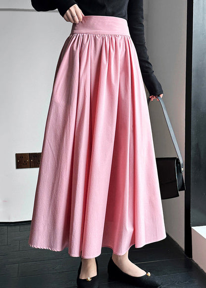 Pink Zippered High Waist Cotton Skirts Spring