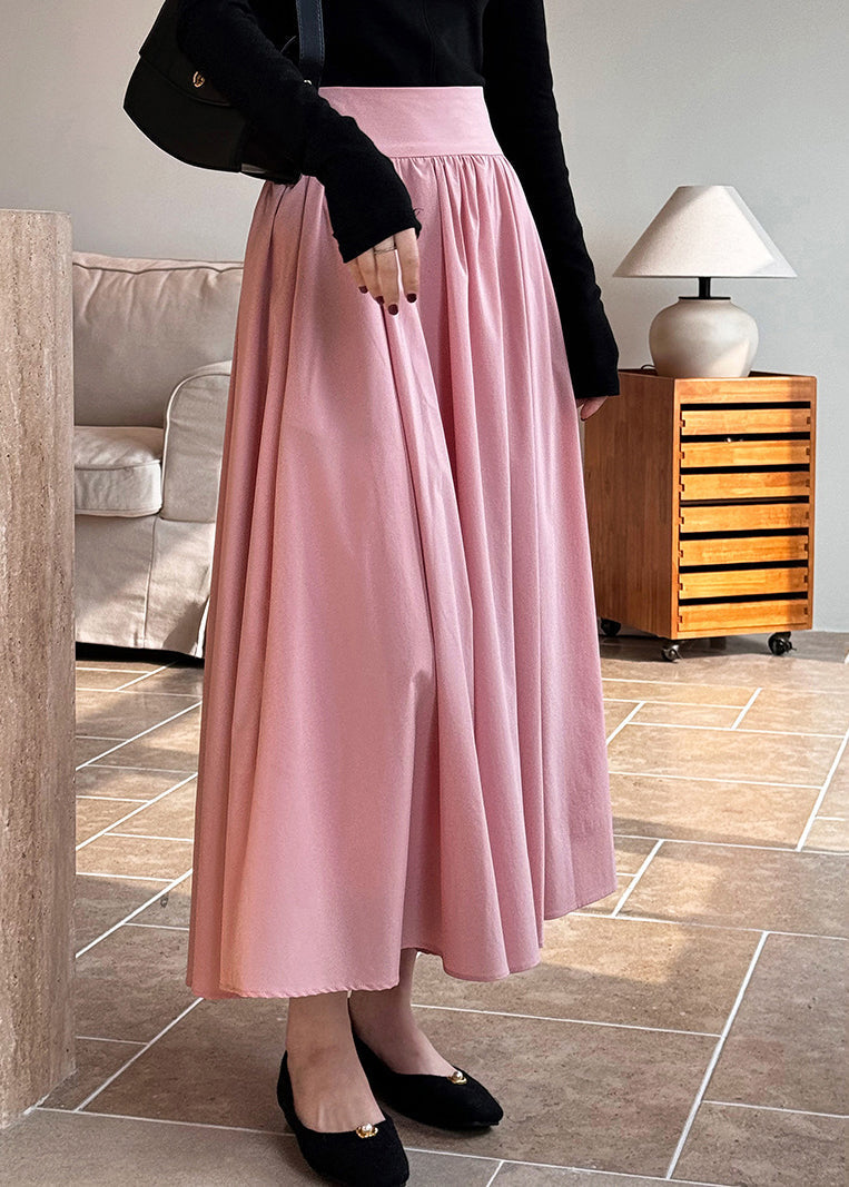 Pink Zippered High Waist Cotton Skirts Spring