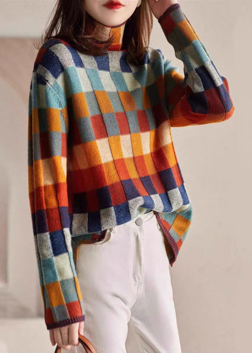 Plaid Turtleneck Cozy Knit Sweaters Spring