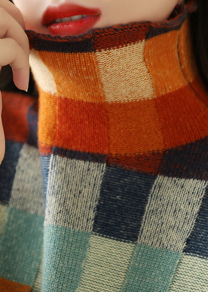 Plaid Turtleneck Cozy Knit Sweaters Spring