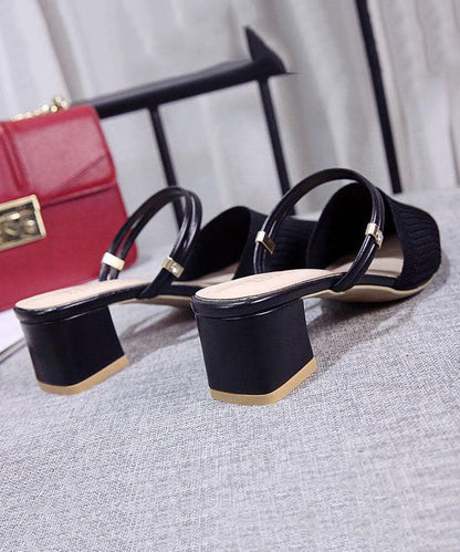 Pointed Toe Splicing Chunky Slide Sandals Black Knit Fabric