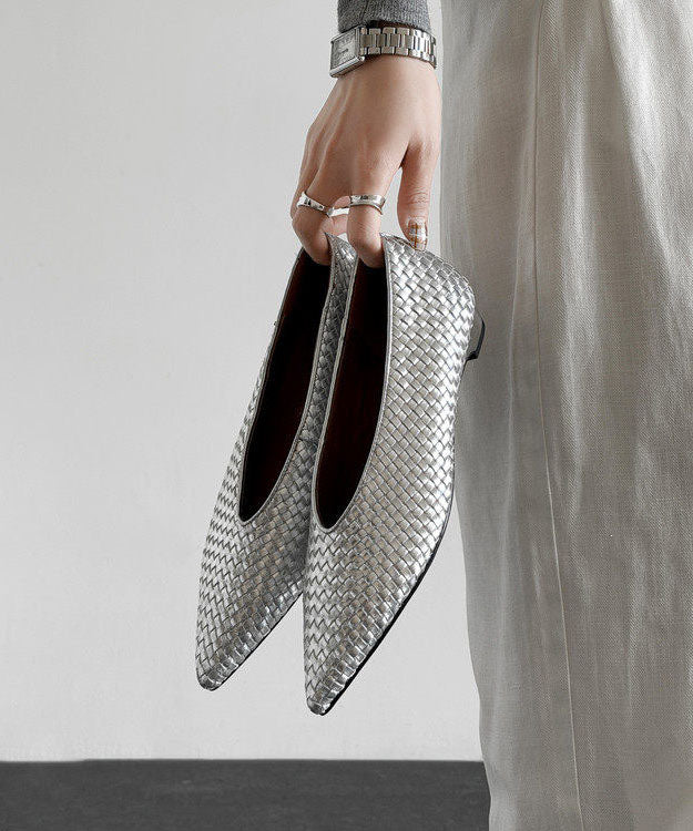 Pointed Toe Wedge Shoes Gold Cowhide Leather