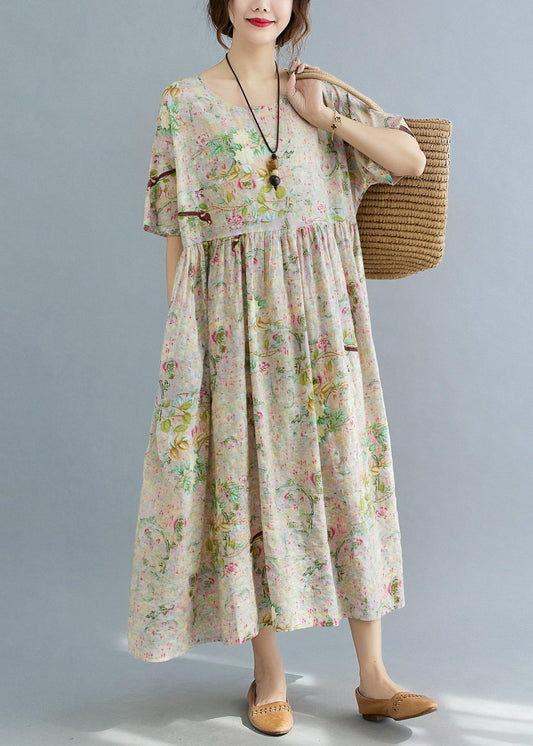 Print O-neck Summer Cotton Dress