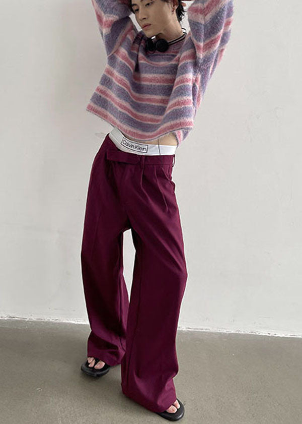 Purple O-neck Cozy Striped Knit Pullover Tops Winter