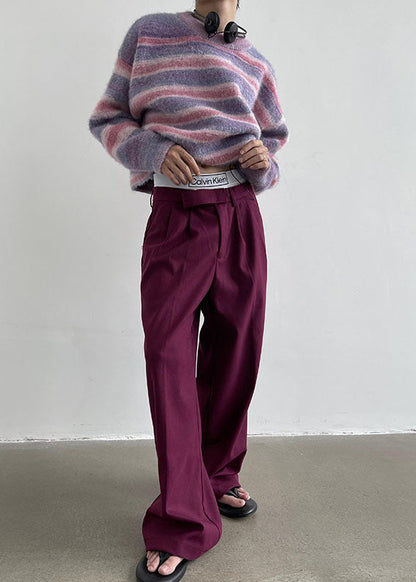 Purple O-neck Cozy Striped Knit Pullover Tops Winter