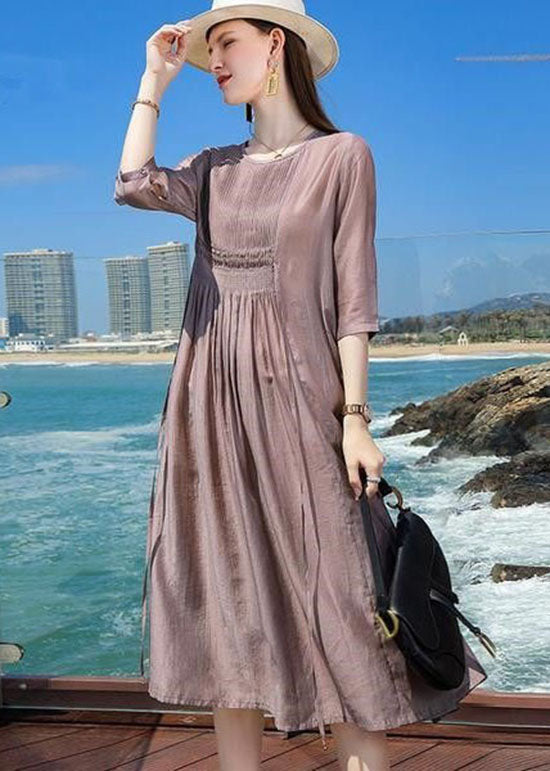 Purple O Neck Patchwork Silk Holiday Dresses Summer