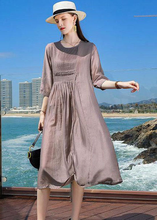 Purple O Neck Patchwork Silk Holiday Dresses Summer