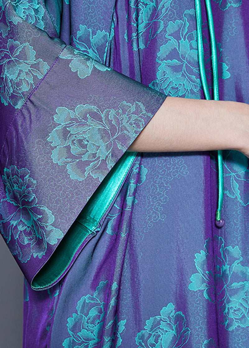 Purple Oversized Print Silk Dresses Bracelet Sleeve