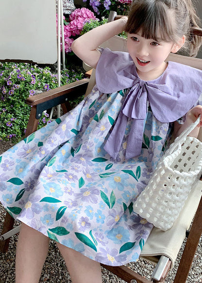 Purple Print Wrinkled Patchwork Cotton Baby Dress Summer