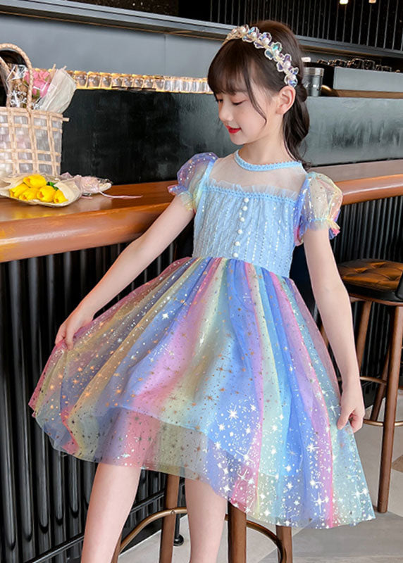Rainbow Sequins Wrinkled Patchwork Tulle Baby Dress Summer