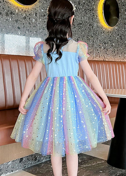 Rainbow Sequins Wrinkled Patchwork Tulle Baby Dress Summer