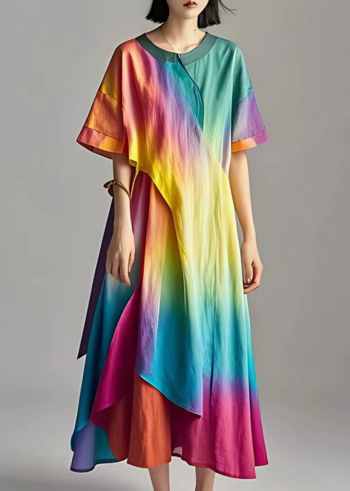 Rainbow Tie Dye Cotton Robe Dresses Summer