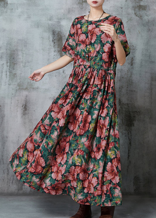 Red Cinched Linen Holiday Dress Summer