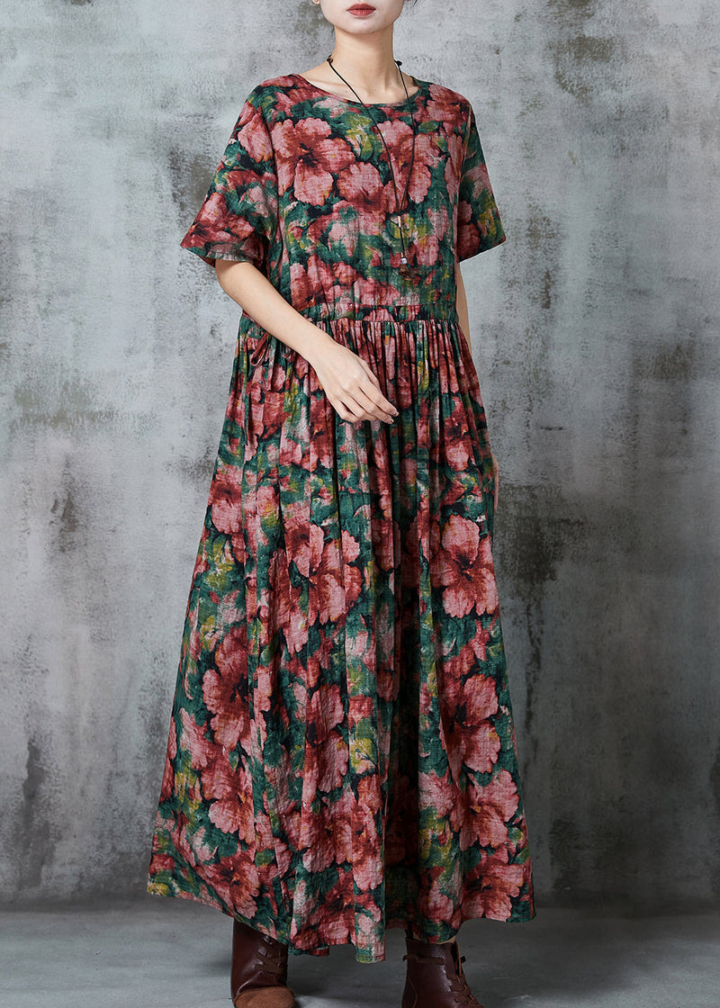Red Cinched Linen Holiday Dress Summer