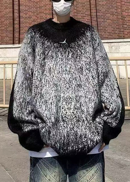 Red Gradient Color Patchwork Knit Sweater Winter