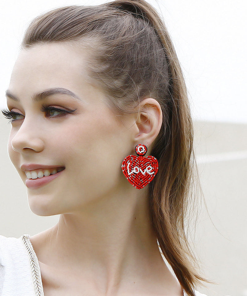 Red Hand Knitting Rice Ball Love Stud Earrings
