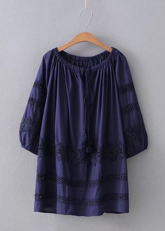 Red Lace Patchwork Hollow Out Shirt Long Sleeve