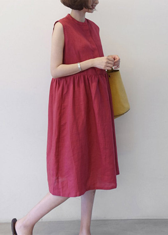 Red O-neck Patchwork Wrinkled Maxi Dresses Summer