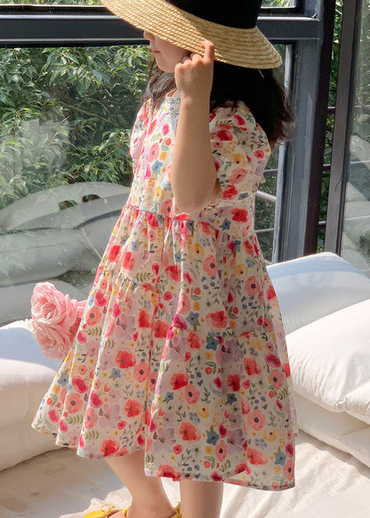 Red O Neck Print Patchwork Cotton Baby Dresses Summer