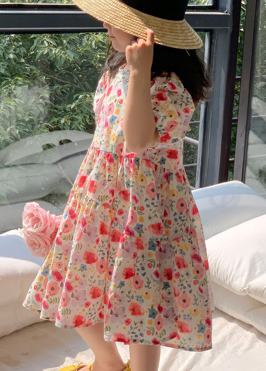 Red O Neck Print Patchwork Cotton Baby Dresses Summer