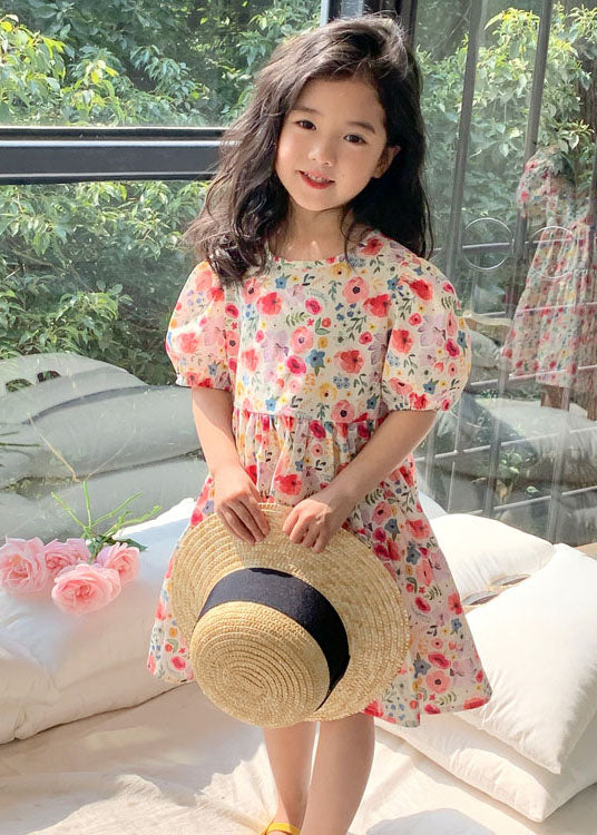 Red O Neck Print Patchwork Cotton Baby Dresses Summer
