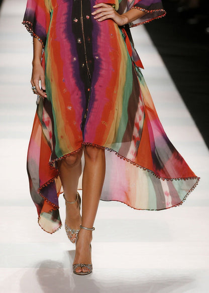 Red Oversized Tie Dye Draping Chiffon Vacation Dresses Summer
