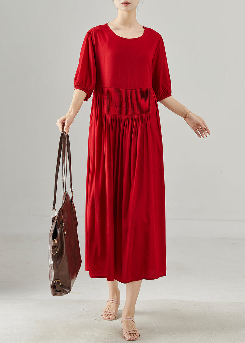 Red Oversized Wrinkled Cotton Dresses Half Sleeve