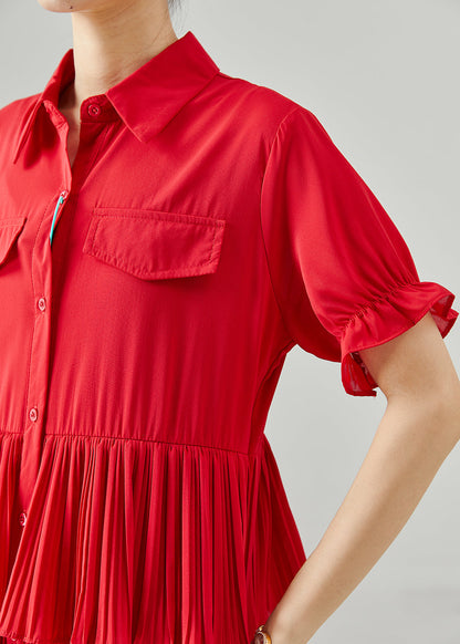 Red Peter Pan Collar Patchwork Chiffon Dress Summer