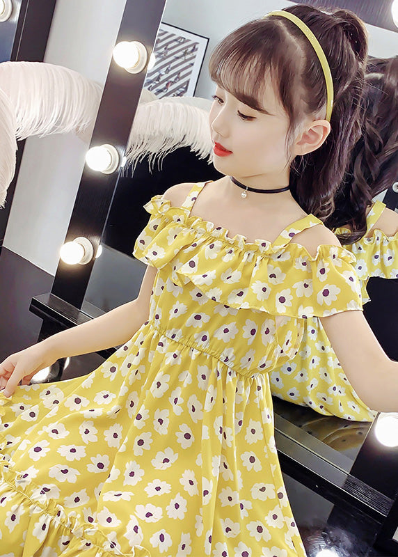 Red Slash Neckprint Ruffled Patchwork Chiffon Long Dress