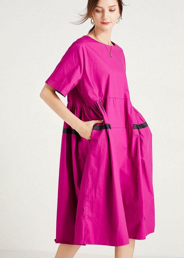 Rose Pockets Summer Cotton Short Sleeve Party Dress