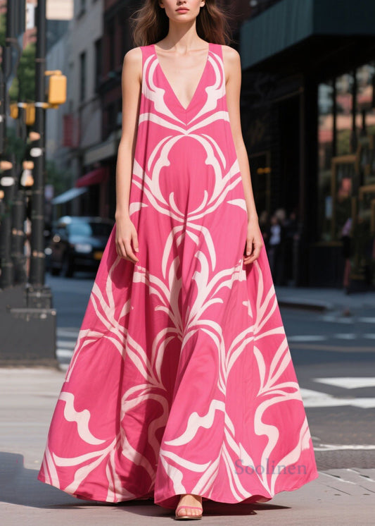 Rose Oversized Print Chiffon Maxi Dresses Summer