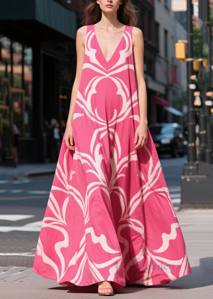 Rose Oversized Print Chiffon Maxi Dresses Summer