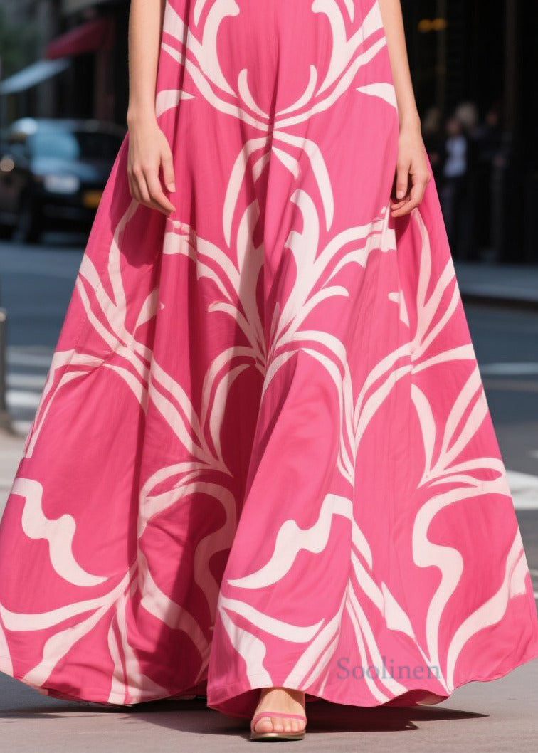 Rose Oversized Print Chiffon Maxi Dresses Summer