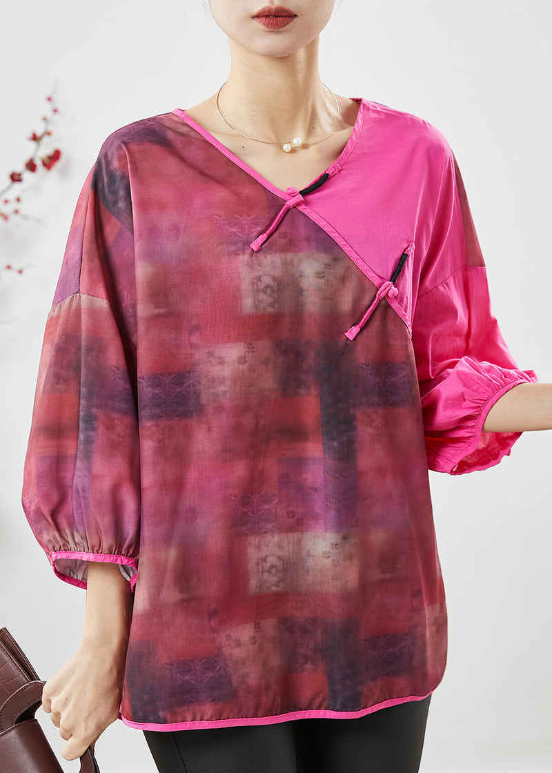 Rose Tie Dye Patchwork Linen Blouse Top Summer