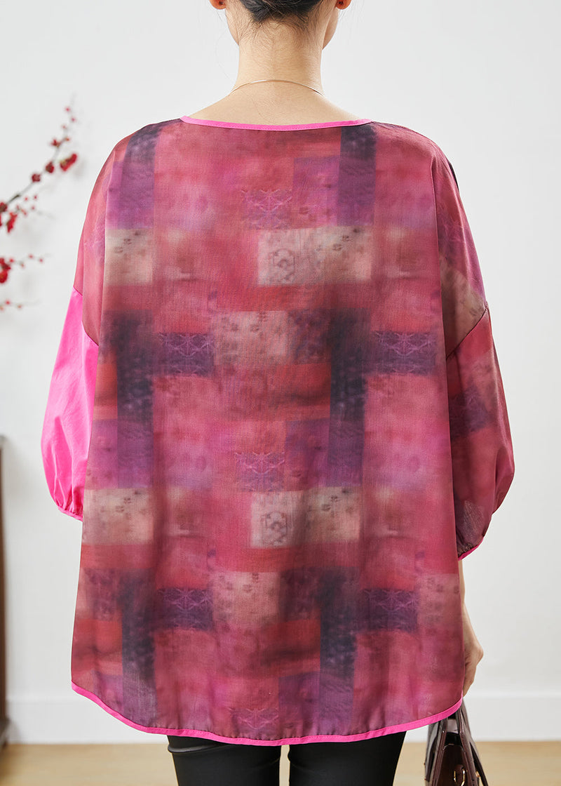 Rose Tie Dye Patchwork Linen Blouse Top Summer