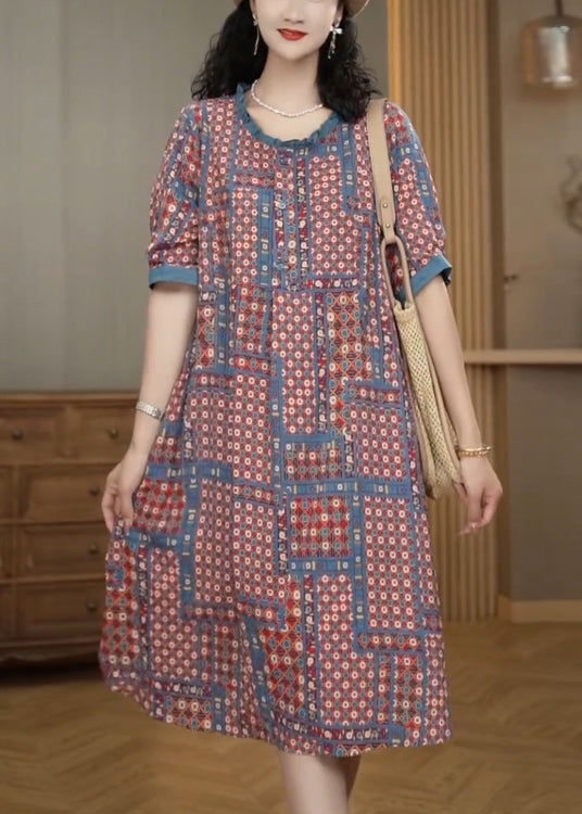 Ruffled Print Cotton a Line Dress Summer