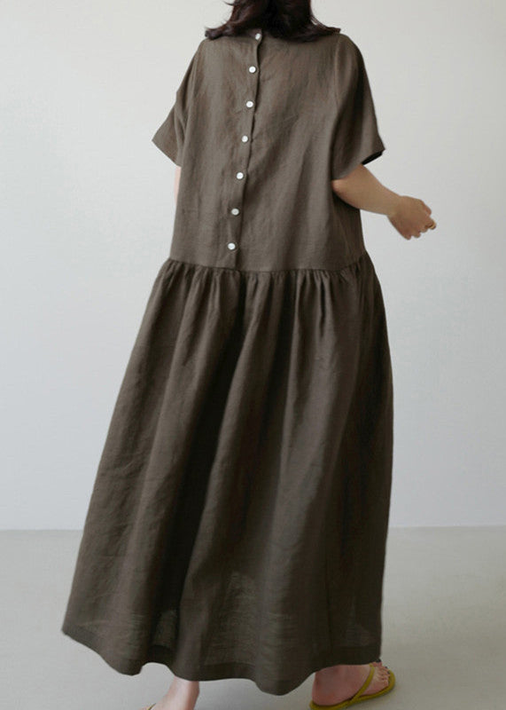 Ruffled Wrinkled Maxi Dresses Short Sleeve