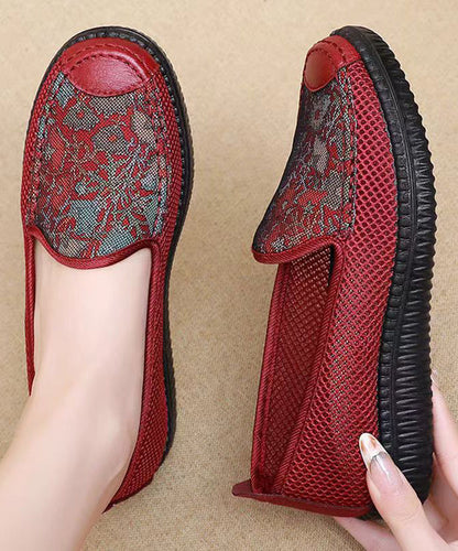 Splicing Hollow Out Flat Shoes for Black Knit Fabric