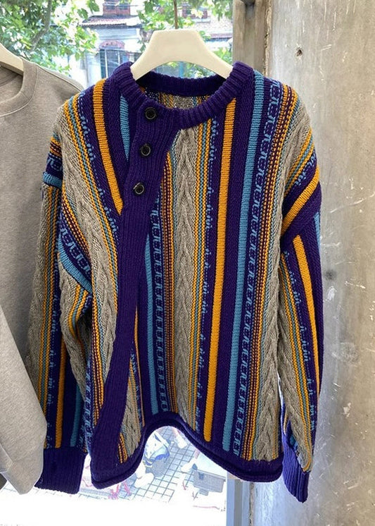 Striped O Neck Patchwork Cozy Knit Sweaters Long Sleeve