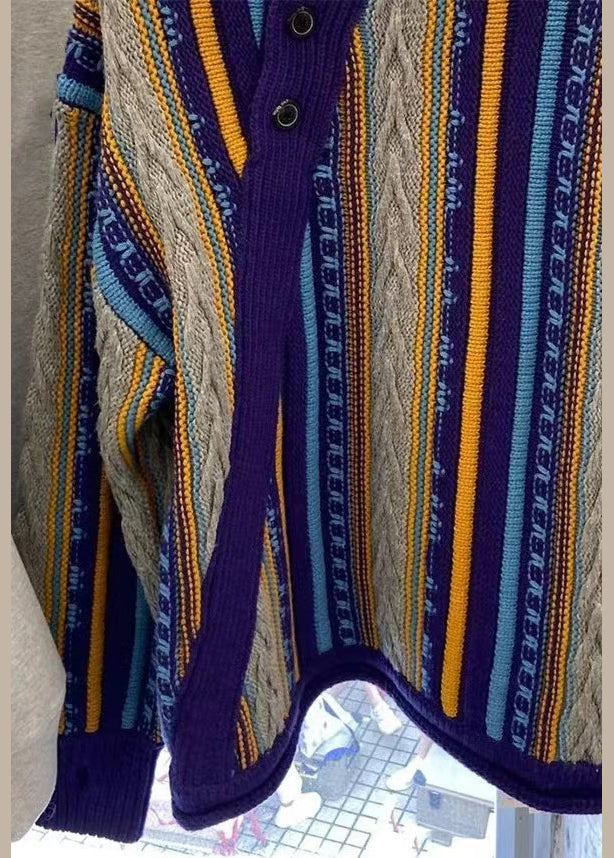 Striped O Neck Patchwork Cozy Knit Sweaters Long Sleeve