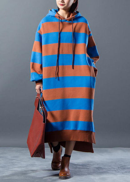 Sweater Dresses Hoodies Split Stripe Knitted Winter Dress