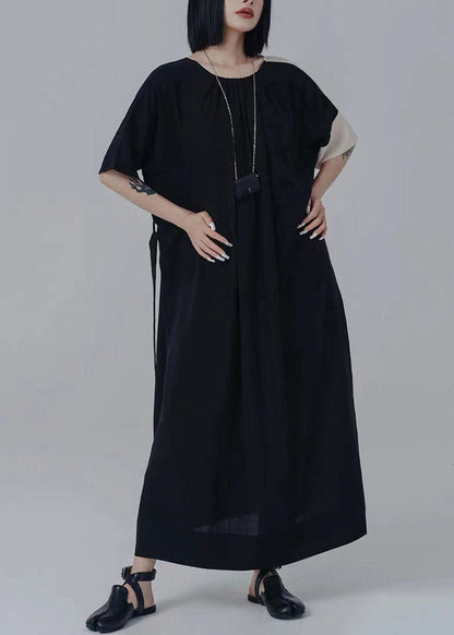 V Neck Asymmetrical Patchwork Tie Waist Long Dresses Summer