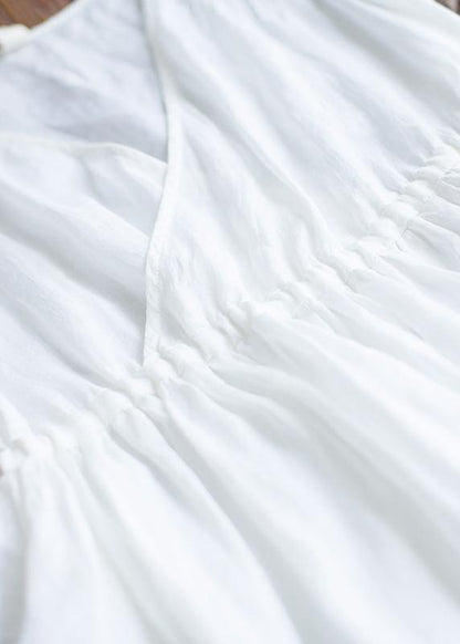 V Neck Sleeveless Summer Clothes Design White Traveling Dress