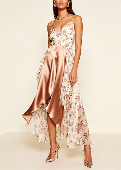 White Asymmetrical Patchwork Print Chiffon Holiday Beach Dress Summer