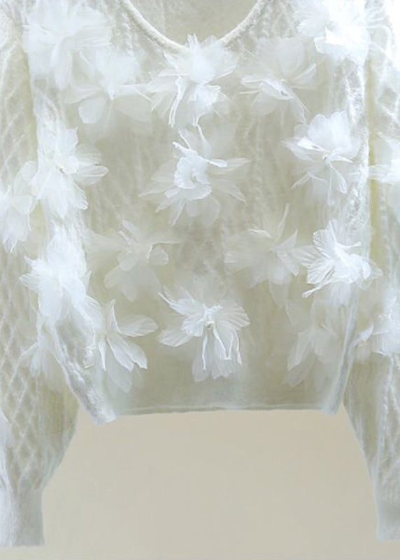 White O-neck Cotton Knit Sweater Winter