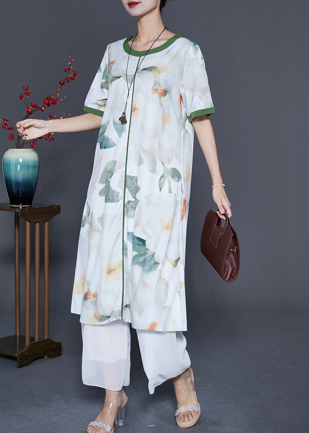 White O-neck Patchwork Print Cotton Dresses Summer