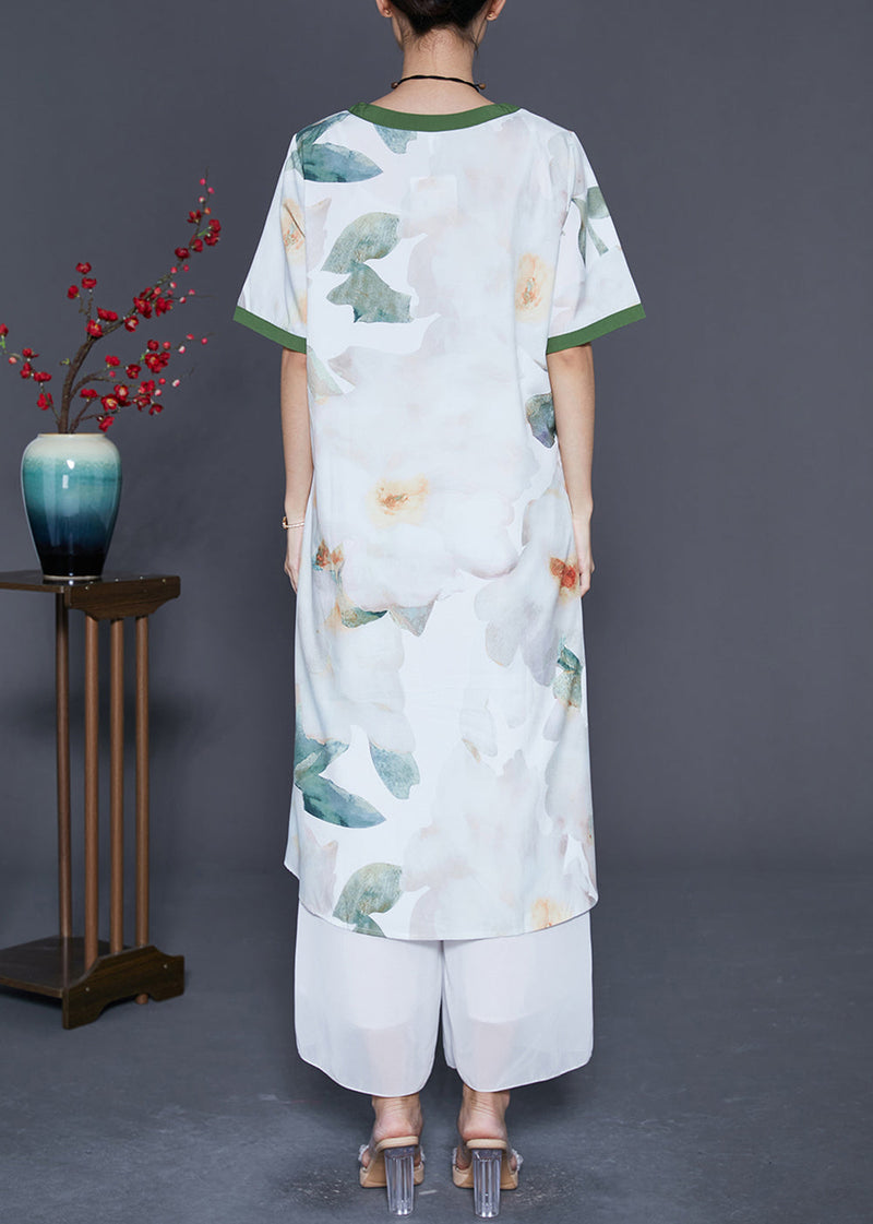 White O-neck Patchwork Print Cotton Dresses Summer