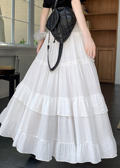 White Ruffled Patchwork a Line Skirts Summer