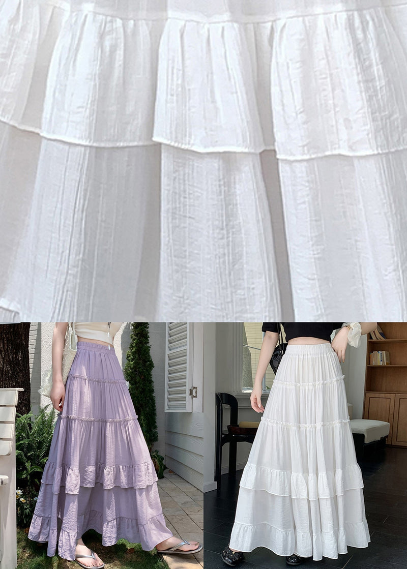 White Ruffled Patchwork a Line Skirts Summer