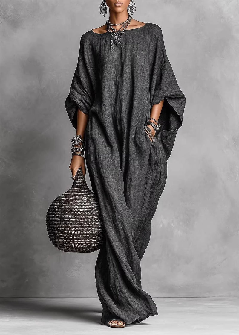 White Slash Neck Pockets Cotton Long Dress Summer